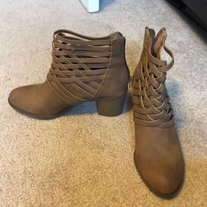 Brown braided ankle boots